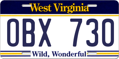 WV license plate OBX730