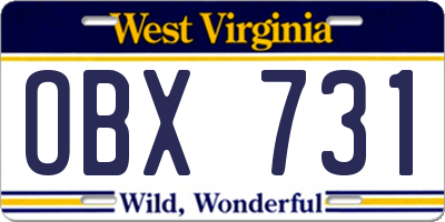 WV license plate OBX731