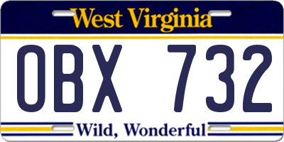 WV license plate OBX732