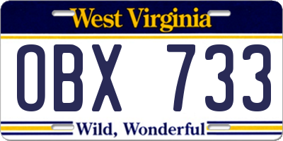 WV license plate OBX733