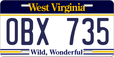 WV license plate OBX735