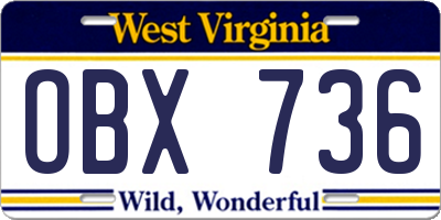 WV license plate OBX736