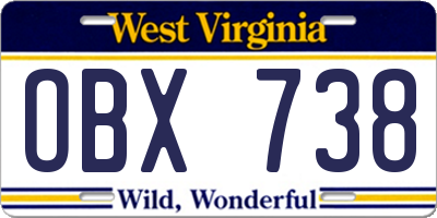 WV license plate OBX738