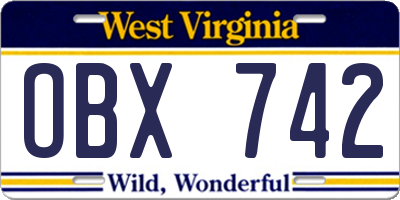 WV license plate OBX742