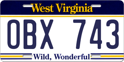 WV license plate OBX743
