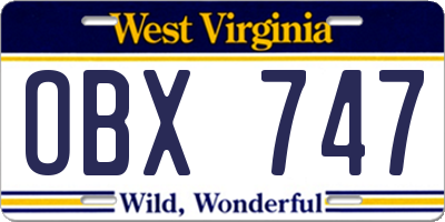 WV license plate OBX747