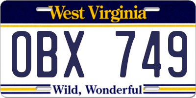 WV license plate OBX749