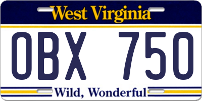 WV license plate OBX750