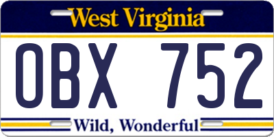 WV license plate OBX752