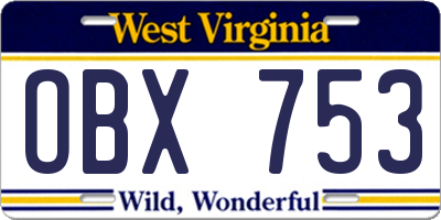 WV license plate OBX753