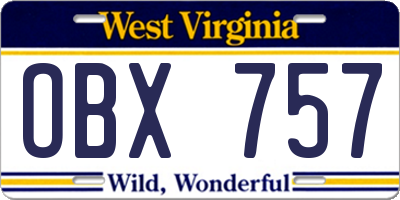 WV license plate OBX757
