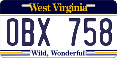 WV license plate OBX758
