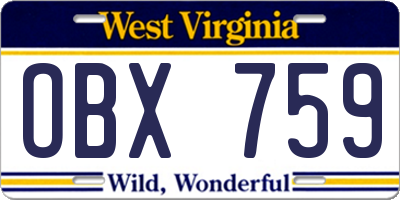 WV license plate OBX759
