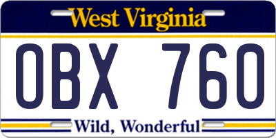 WV license plate OBX760