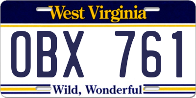 WV license plate OBX761