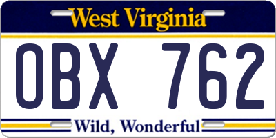 WV license plate OBX762