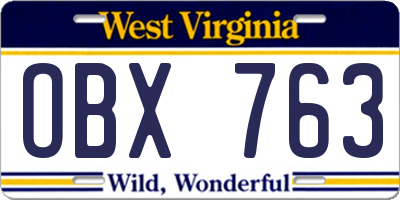 WV license plate OBX763