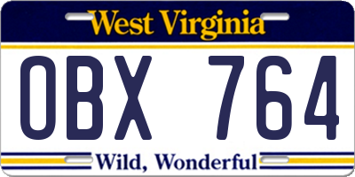 WV license plate OBX764