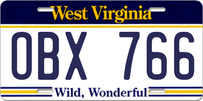 WV license plate OBX766