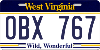 WV license plate OBX767