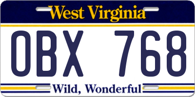 WV license plate OBX768