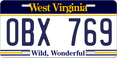 WV license plate OBX769