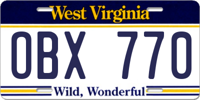 WV license plate OBX770