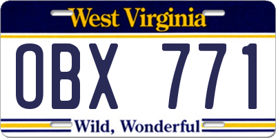 WV license plate OBX771