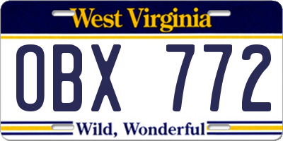 WV license plate OBX772