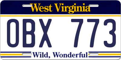 WV license plate OBX773