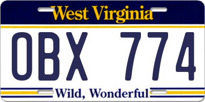 WV license plate OBX774