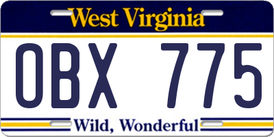 WV license plate OBX775