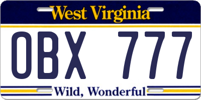 WV license plate OBX777