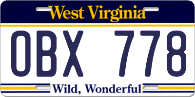 WV license plate OBX778