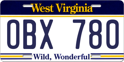 WV license plate OBX780