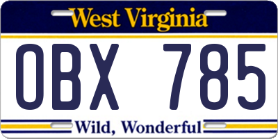 WV license plate OBX785