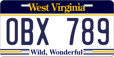 WV license plate OBX789