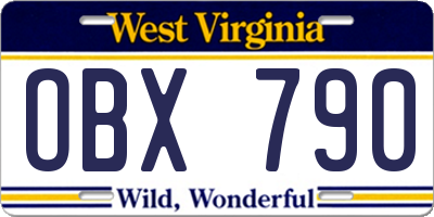 WV license plate OBX790