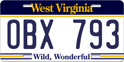 WV license plate OBX793