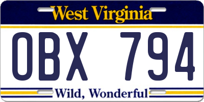 WV license plate OBX794