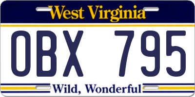WV license plate OBX795