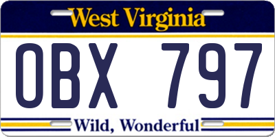 WV license plate OBX797
