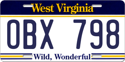 WV license plate OBX798