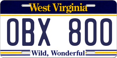 WV license plate OBX800