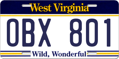 WV license plate OBX801