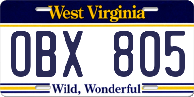 WV license plate OBX805