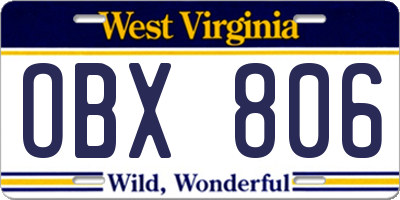 WV license plate OBX806