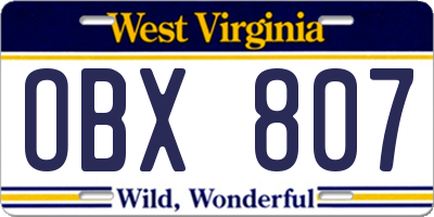 WV license plate OBX807
