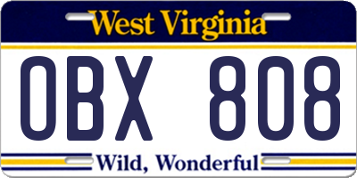 WV license plate OBX808