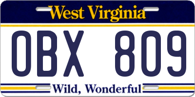 WV license plate OBX809